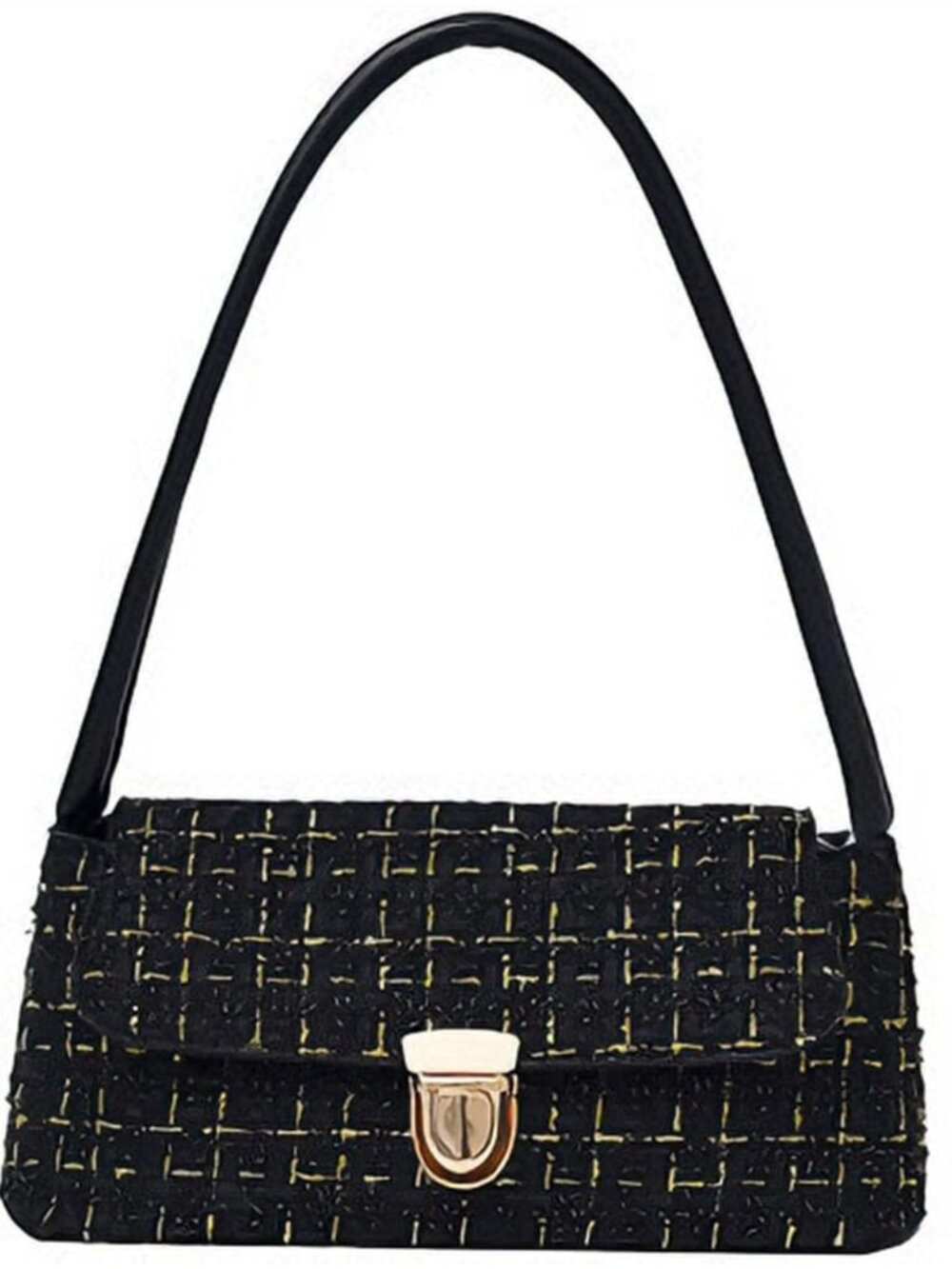 Women's Tweed Plaid PU Leather Handbag, Quilted Woven Satchel, Clutch Tote,